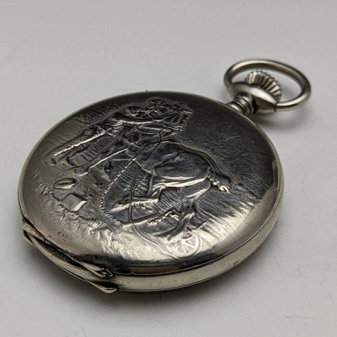 antique good operation Swiss made EHRoundly horse sculpture hunter case mechanical pocket watch