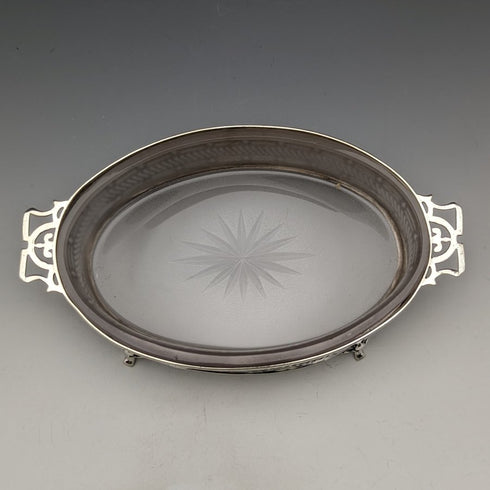 1926年 英国ヴィンテージ 純銀&グラスインナー バターディッシュ 163g Walker & Hall