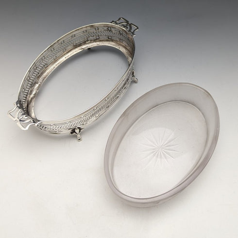 1926年 英国ヴィンテージ 純銀&グラスインナー バターディッシュ 163g Walker & Hall