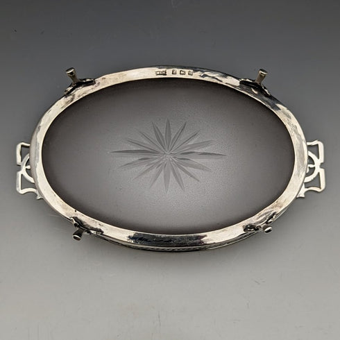 1926年 英国ヴィンテージ 純銀&グラスインナー バターディッシュ 163g Walker & Hall