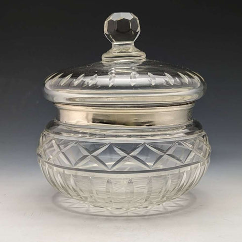 1929 British Vintage Sterling Silver Decorated Cut Glass Jar 351g BM & Co