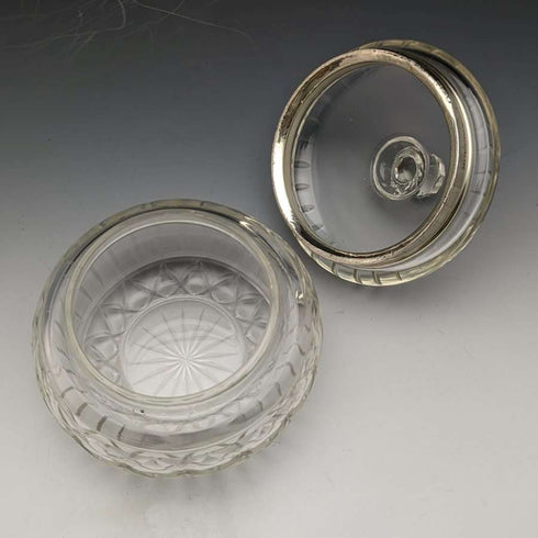 1929 British Vintage Sterling Silver Decorated Cut Glass Jar 351g BM & Co