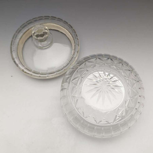 1929 British Vintage Sterling Silver Decorated Cut Glass Jar 351g BM & Co