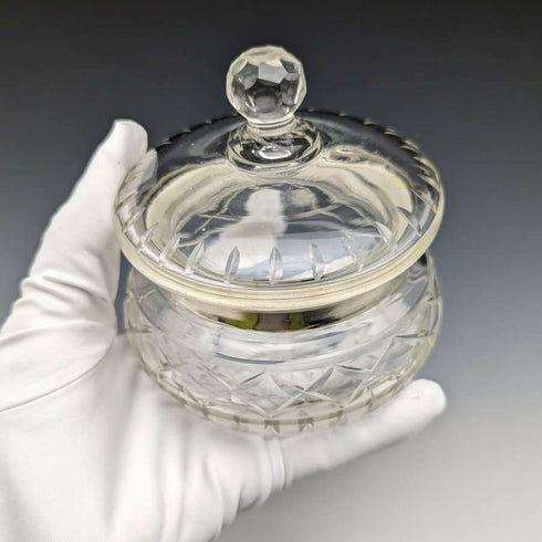 1929 British Vintage Sterling Silver Decorated Cut Glass Jar 351g BM & Co