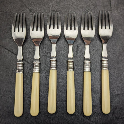 英國古董樹脂手柄銀盤魚餐具 6x2 & 套裝木盒裝