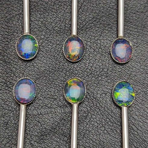 復古純銀茶匙 6 件裝蛋白石裝飾盒