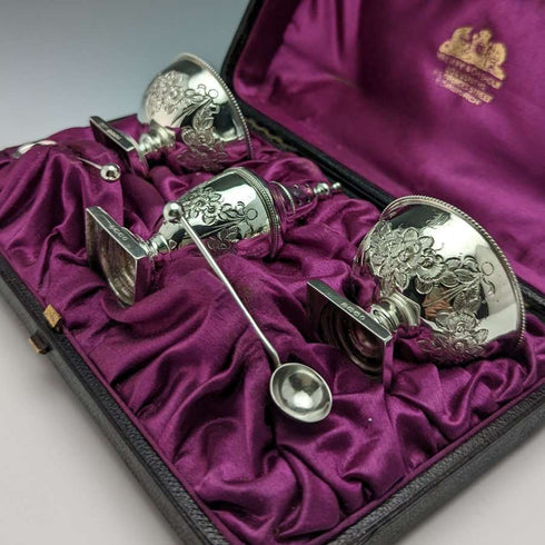Around 1887 British Antique Pure Silver Crue (Seasoning Container) Set Boxed