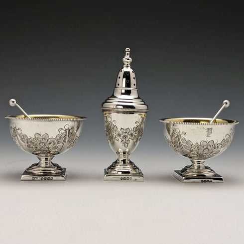 Around 1887 British Antique Pure Silver Crue (Seasoning Container) Set Boxed