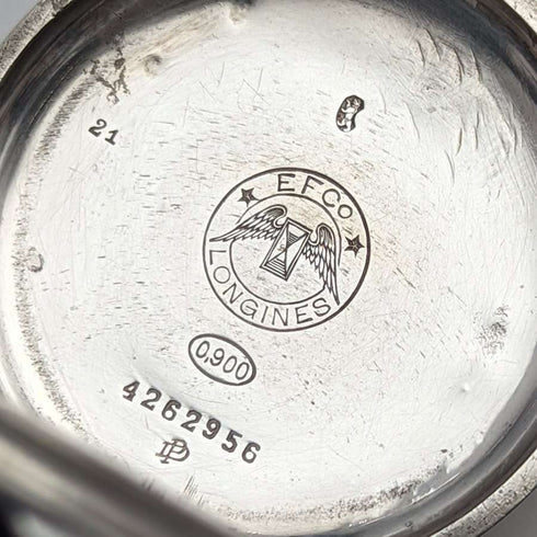Reloj de bolsillo Longines antiguo de la década de 1920, caja de plata tipo saboneta, en buen estado de funcionamiento.