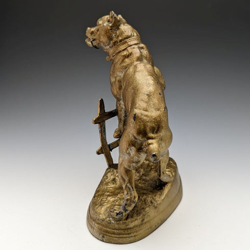 1900 年古董青銅懷錶架比特犬雕像