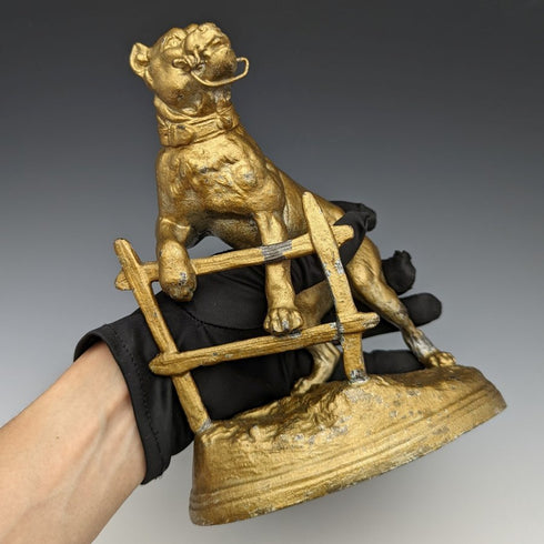 1900 年古董青銅懷錶架比特犬雕像