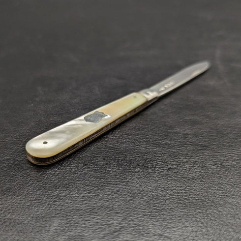 1897 年英國古董折疊筆刀白色珍珠手柄純銀刀片