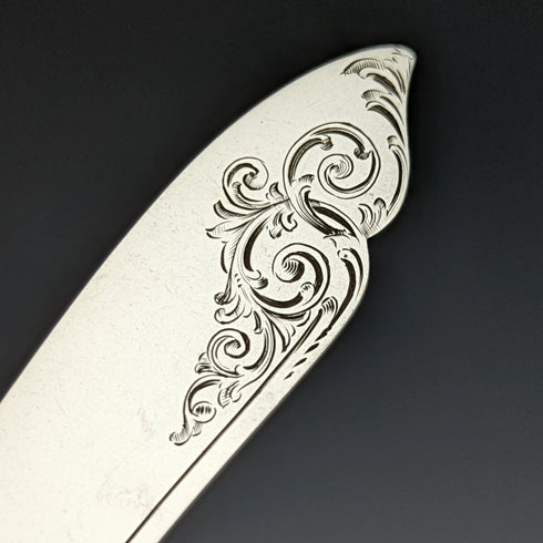 1875 年英國古董魚餐具套裝 4x2 純銀刀刃白色珍珠母托盤托盤