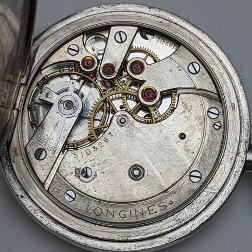1932年頃 ヴィンテージ ロンジン 懐中時計 銀側ハンターケース 動作良好