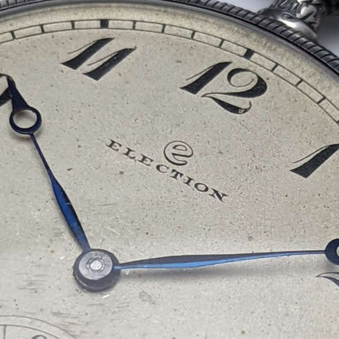 Reloj de bolsillo antiguo ELECTION, caja de plata abierta, en buen estado de funcionamiento
