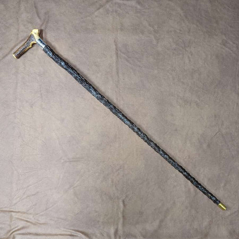 1908년 영국 앤틱 신사용 지팡이, 사슴뿔 클러치 핸들, 85cm