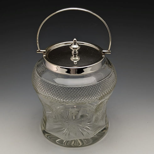 英國復古切割玻璃餅乾桶銀盤蓋 823g