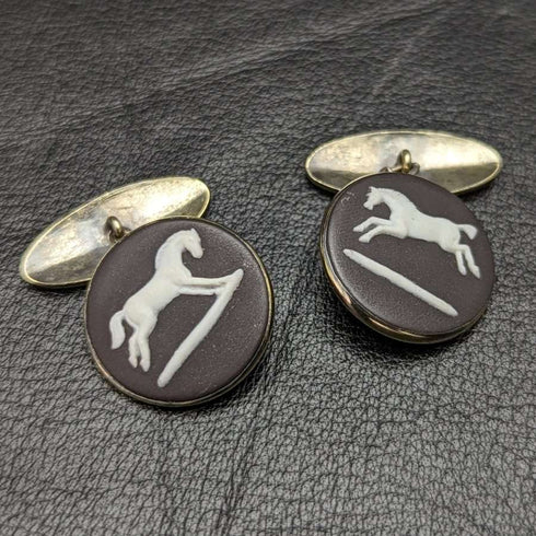 British Vintage Wedgwood Horse Relief Sterling Silver Cufflinks in Case