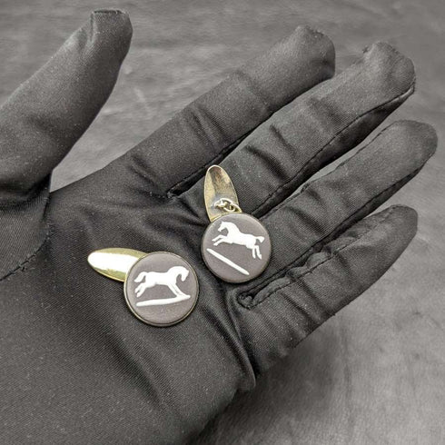 British Vintage Wedgwood Horse Relief Sterling Silver Cufflinks in Case