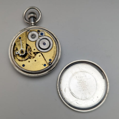 【整備済】英国アンティーク Lancashire Watch Co 懐中時計 銀側ケース ブラックダイヤル