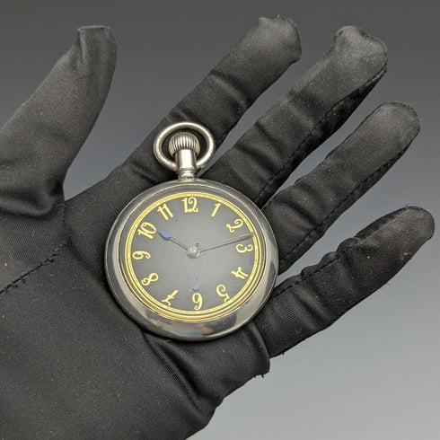 【整備済】英国アンティーク Lancashire Watch Co 懐中時計 銀側ケース ブラックダイヤル