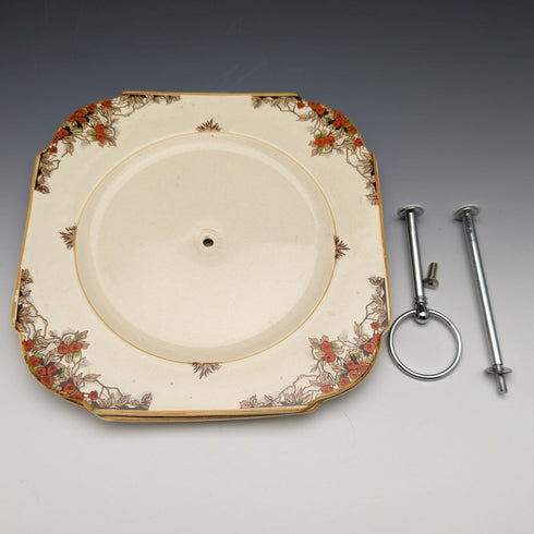 英国ヴィンテージ 陶器プレート使用 2段ケーキスタンド