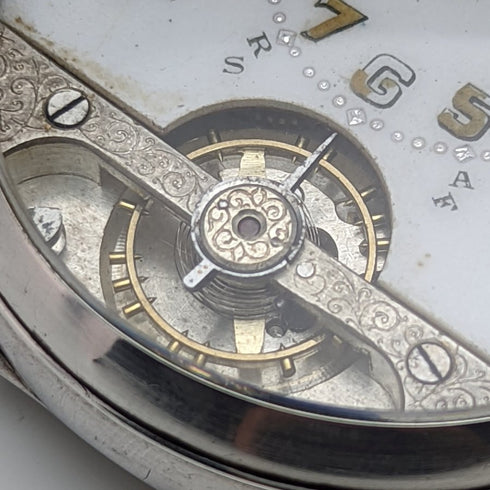 【整備済】1918年 アンティーク ヘブドマス 8日巻懐中時計 純銀ケース