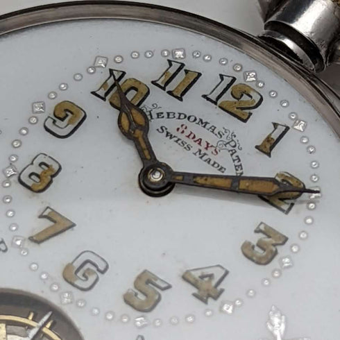【Reacondicionado】Reloj de bolsillo antiguo Hebdomas de 8 días de cuerda de 1918, caja de plata pura