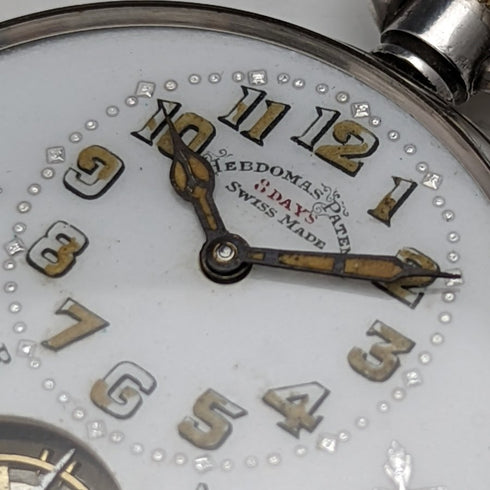 【整備済】1918年 アンティーク ヘブドマス 8日巻懐中時計 純銀ケース