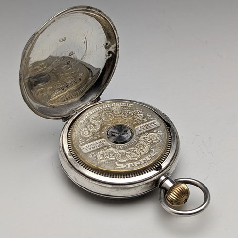 【Reacondicionado】Reloj de bolsillo antiguo Hebdomas de 8 días de cuerda de 1918, caja de plata pura