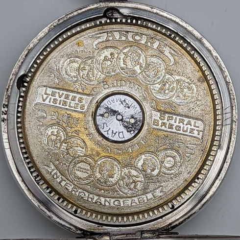 【Reacondicionado】Reloj de bolsillo antiguo Hebdomas de 8 días de cuerda de 1918, caja de plata pura