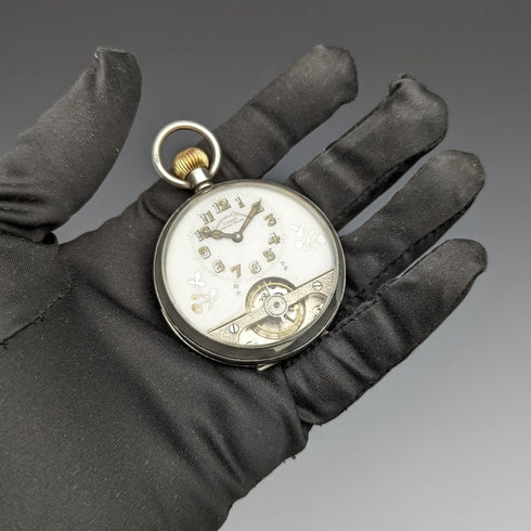 【整備済】1918年 アンティーク ヘブドマス 8日巻懐中時計 純銀ケース