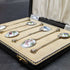Juego de 6 cucharillas de té de plata de ley vintage británicas de 1963, con decoración de esmalte y baño de oro, en estuche.