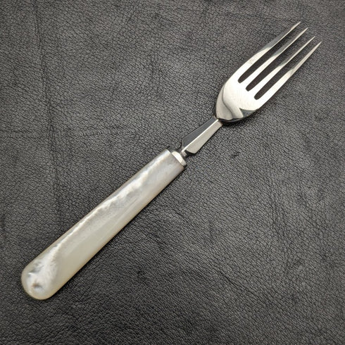 1915 年英國古董水果餐具套裝純銀刀片白珍珠貝殼手柄盒②