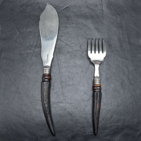 1899 British Antique Silver Plated Fish Server Set Deer Antlers Handle