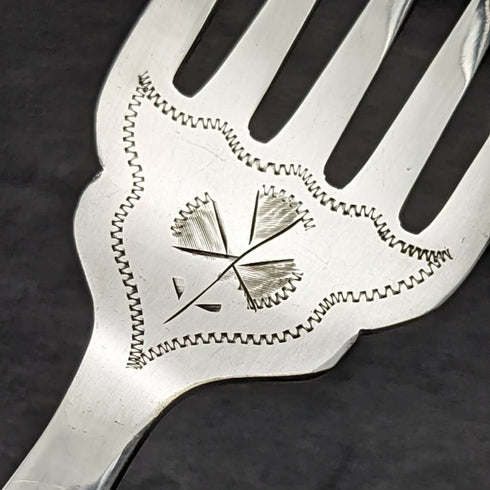 1899 British Antique Silver Plated Fish Server Set Deer Antlers Handle