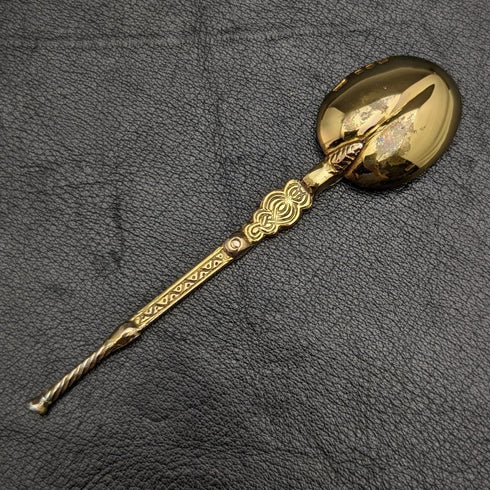 1936 英國復古純銀膏油勺帶鍍金裝飾盒裝