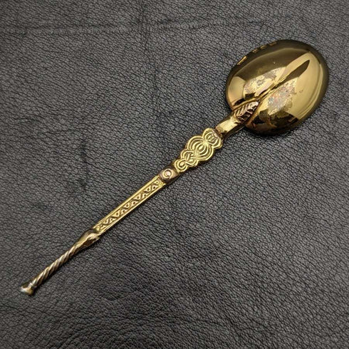 1936 British vintage sterling silver anointing spoon with gold-plated decoration boxed