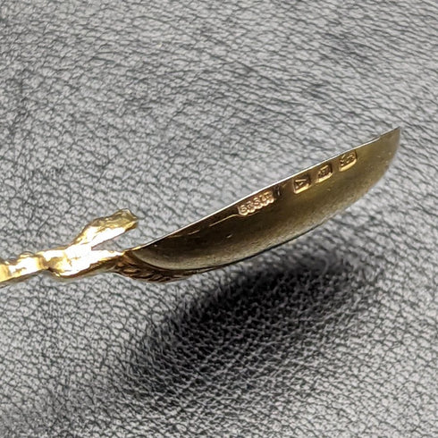 1936 英國復古純銀膏油勺帶鍍金裝飾盒裝