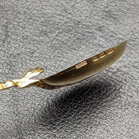 1936 British vintage sterling silver anointing spoon with gold-plated decoration boxed
