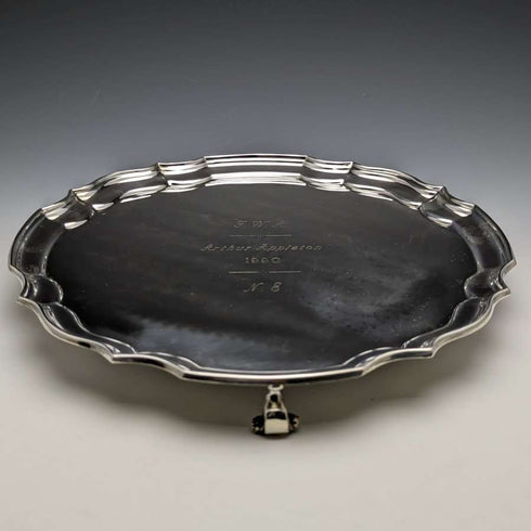 Bandeja para tarjetas de plata chapada antigua inglesa, diámetro 25,5 cm, 475 g
