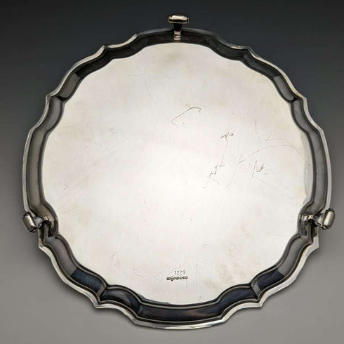 Bandeja para tarjetas de plata chapada antigua inglesa, diámetro 25,5 cm, 475 g