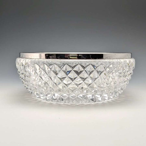 German Vintage Cut Glass Bowl with Sterling Silver Rim Decoration Diameter 18cm Emil Herman