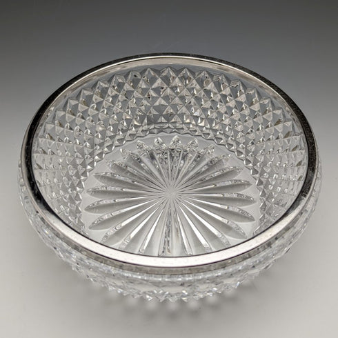 German Vintage Cut Glass Bowl with Sterling Silver Rim Decoration Diameter 18cm Emil Herman