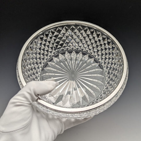 German Vintage Cut Glass Bowl with Sterling Silver Rim Decoration Diameter 18cm Emil Herman