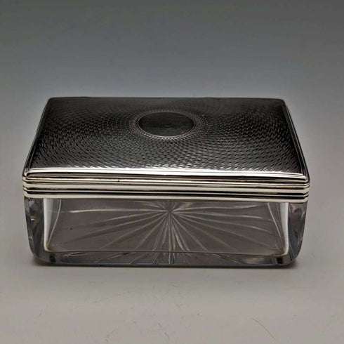 1861 British Antique Cut Glass Box Pure Silver Lid 213g
