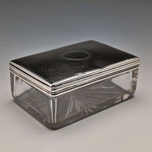 1861 British Antique Cut Glass Box Pure Silver Lid 213g