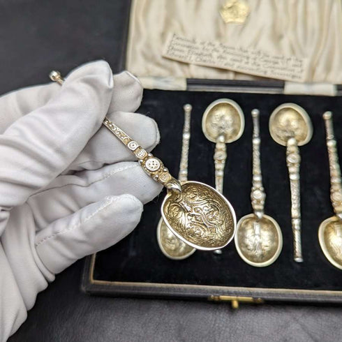 1936 British Vintage Sterling Silver Annoying Spoons Set of 6 in a Case