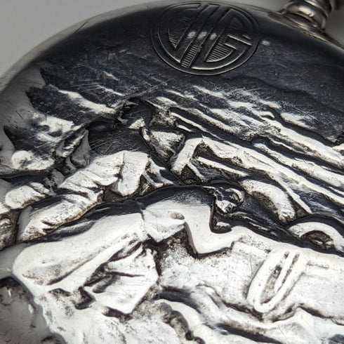 Antique Swiss-made pocket watch Engraved silver side open face Paper dial Works well