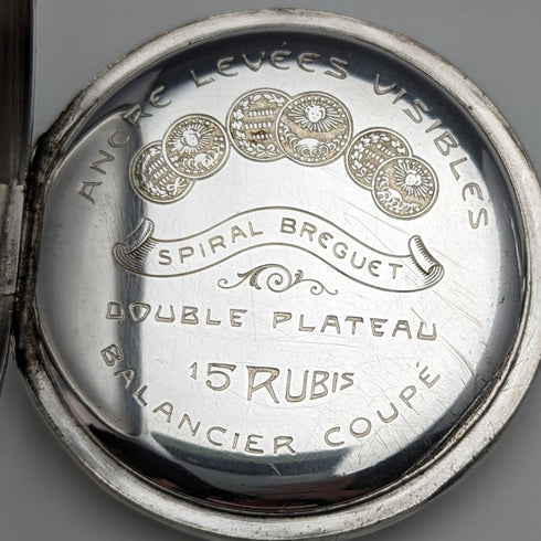 Antique Swiss-made pocket watch Engraved silver side open face Paper dial Works well